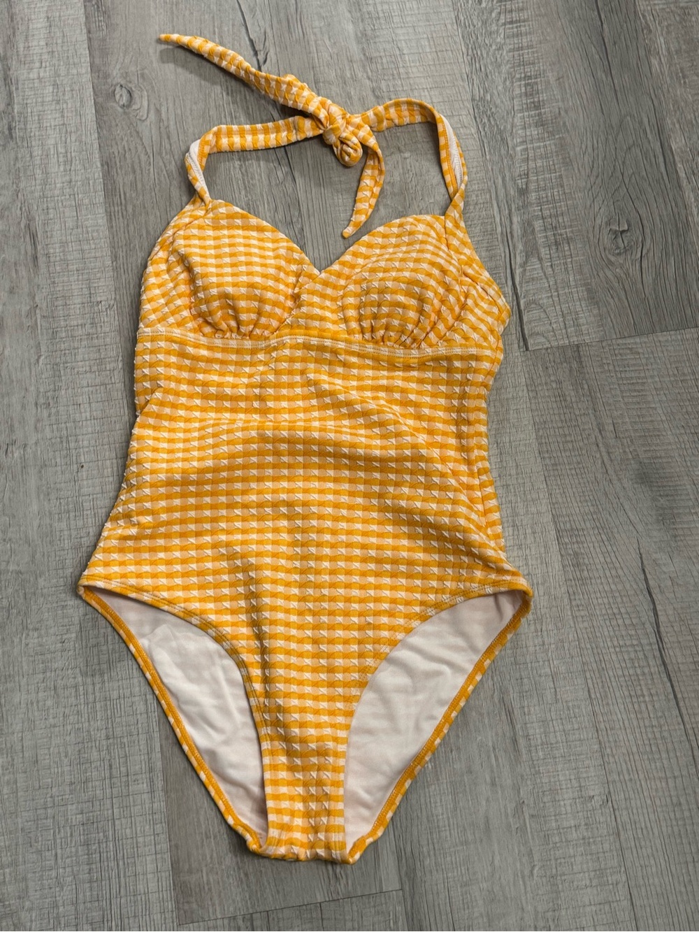 Cupshe Yellow Gingham Halter One-Piece Swimsuit